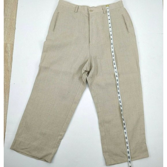 Relativity Size 14 100% Linen Beige Wide Leg Pockets Lagenlook Cropped Pants - Picture 6 of 9